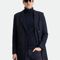 Dark Navy Wool Double-Breasted Coat