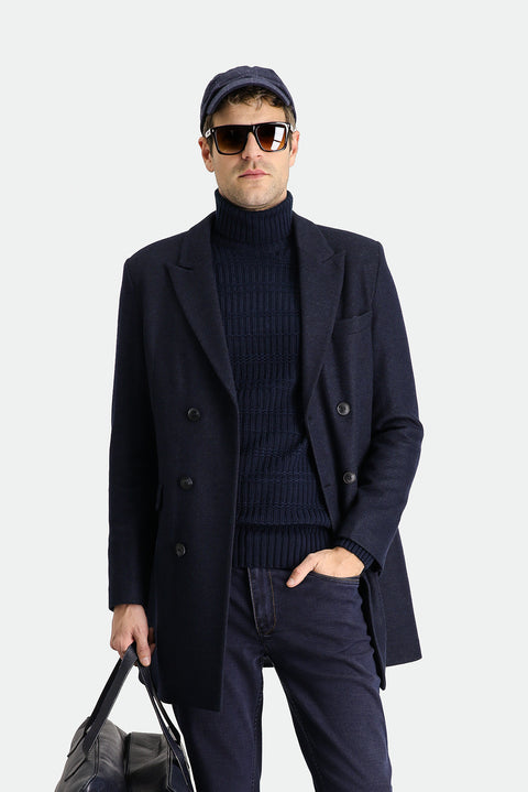 Dark Navy Wool Double-Breasted Coat