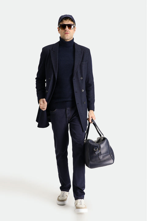 Dark Navy Wool Double-Breasted Coat