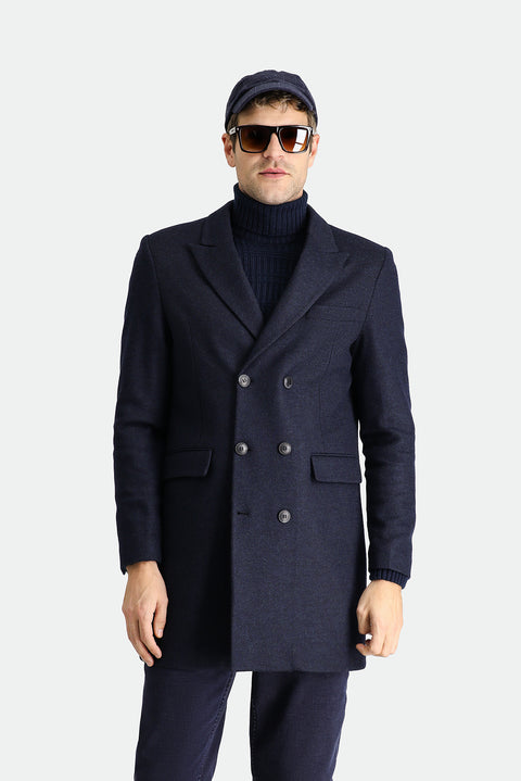 Dark Navy Wool Double-Breasted Coat