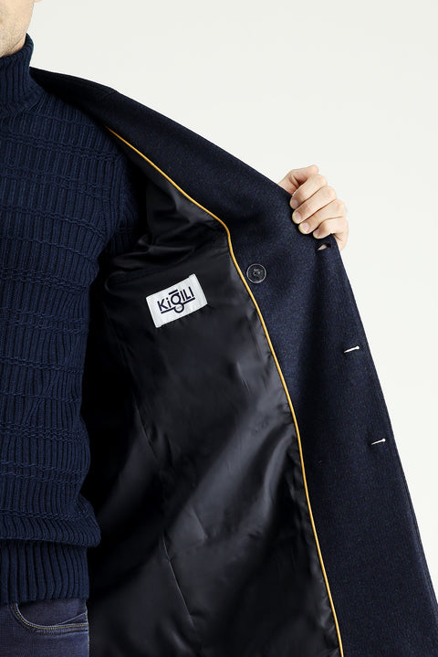 Dark Navy Wool Double-Breasted Coat