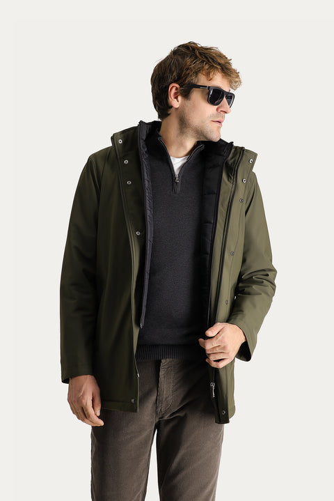Medium Khaki Hooded Detachable Sport Jacket