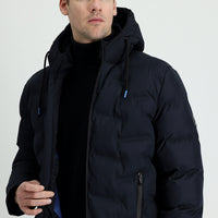 Dark Navy Hooded Sports Puffer Jacket
