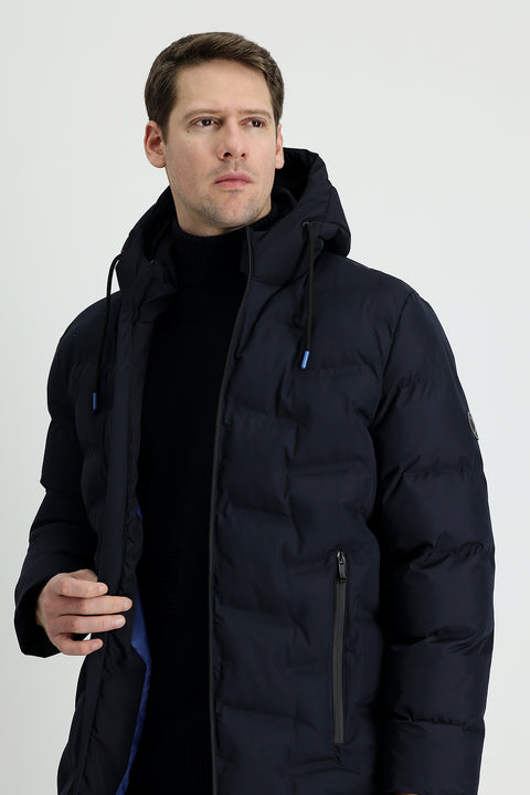 Dark Navy Hooded Sports Puffer Jacket