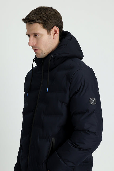 Dark Navy Hooded Sports Puffer Jacket
