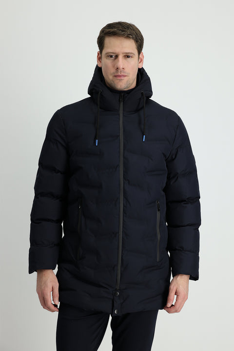 Dark Navy Hooded Sports Puffer Jacket
