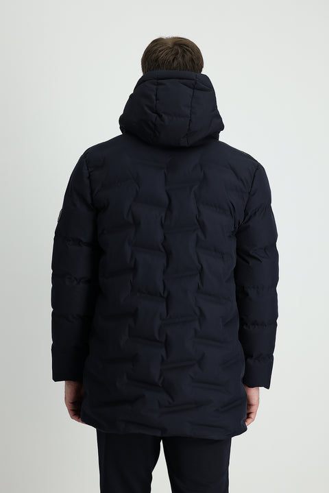 Dark Navy Hooded Sports Puffer Jacket