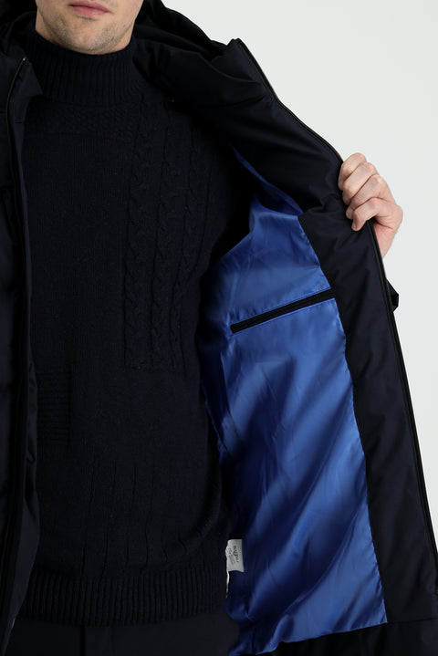 Dark Navy Hooded Sports Puffer Jacket