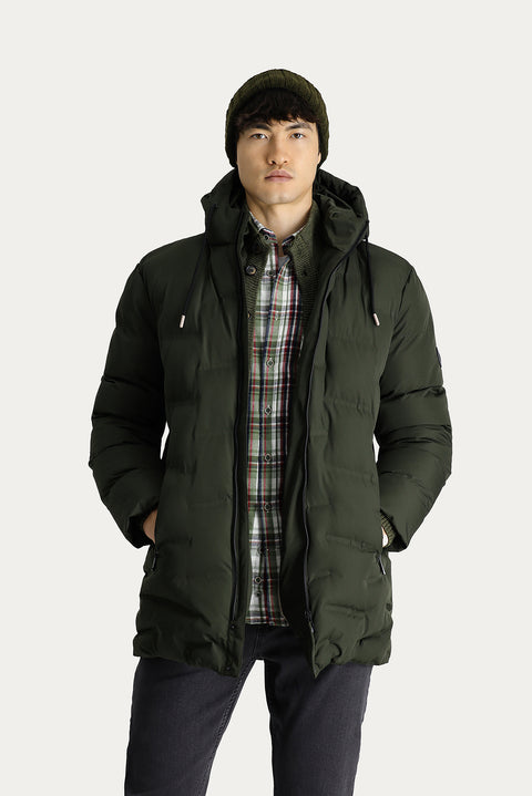 Medium Khaki Hooded Sports Puffer Jacket