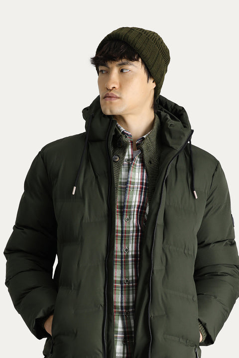 Medium Khaki Hooded Sports Puffer Jacket