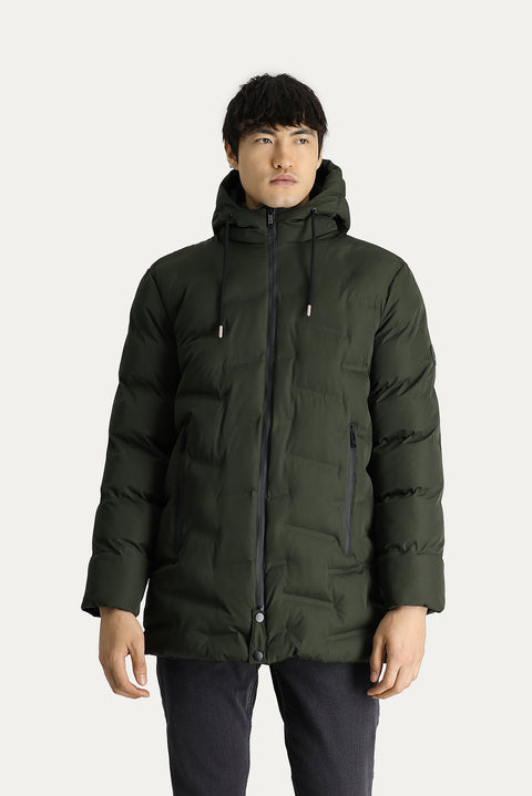 Medium Khaki Hooded Sports Puffer Jacket