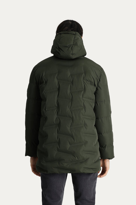 Medium Khaki Hooded Sports Puffer Jacket