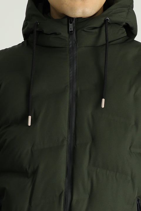 Medium Khaki Hooded Sports Puffer Jacket