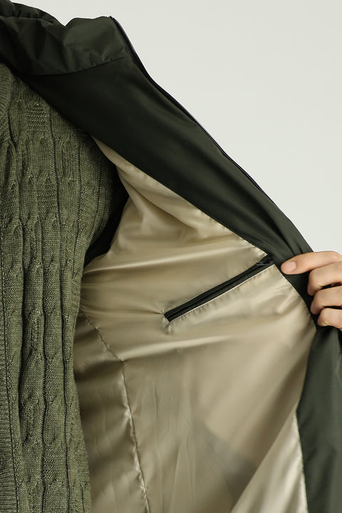 Medium Khaki Hooded Sports Puffer Jacket