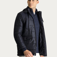 Medium Navy Hooded Sports Puffer Jacket