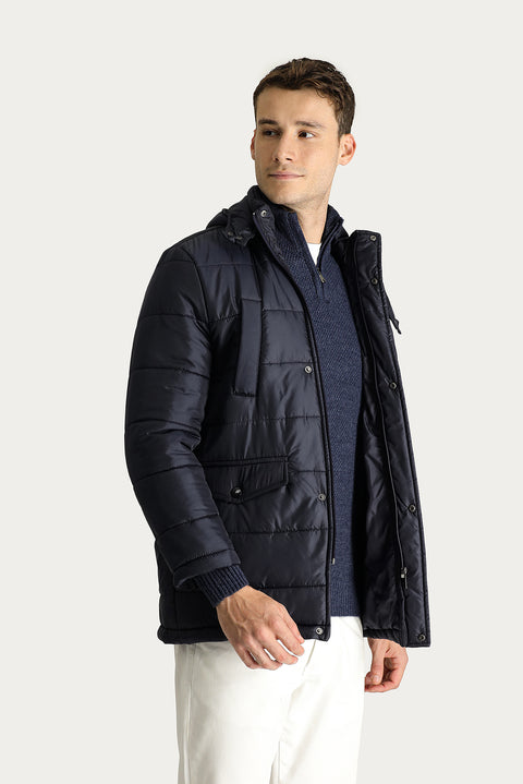 Medium Navy Hooded Sports Puffer Jacket