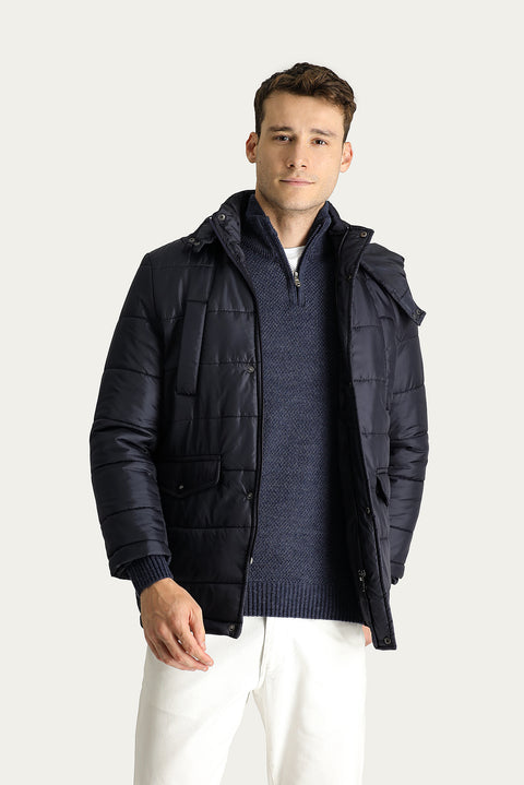 Medium Navy Hooded Sports Puffer Jacket