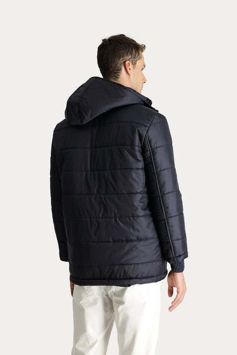 Medium Navy Hooded Sports Puffer Jacket