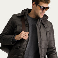 Light Brown Hooded Sports Puffer Jacket