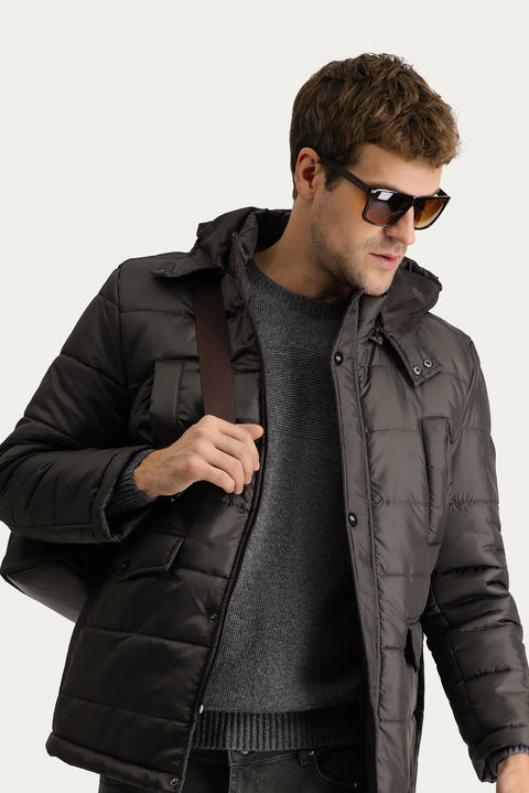Light Brown Hooded Sports Puffer Jacket