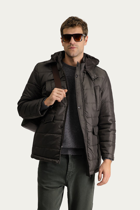 Light Brown Hooded Sports Puffer Jacket