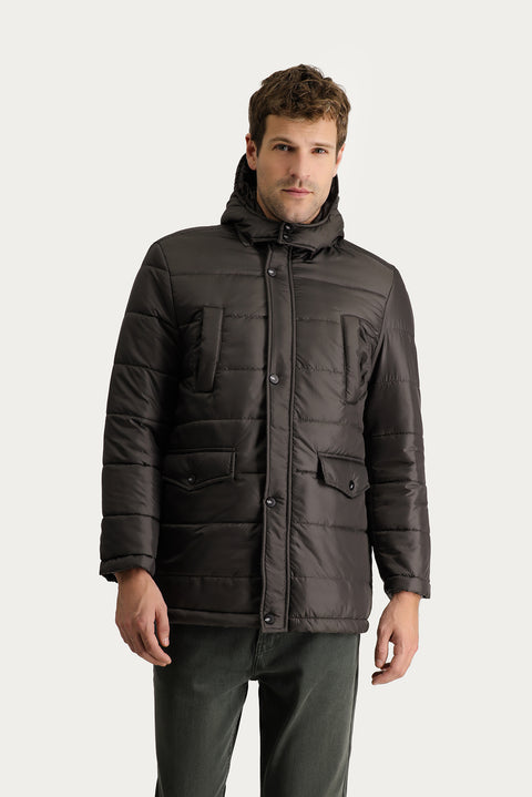 Light Brown Hooded Sports Puffer Jacket