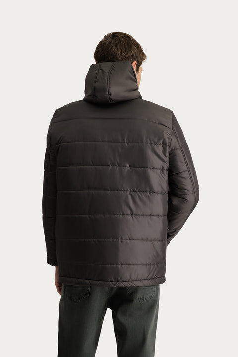Light Brown Hooded Sports Puffer Jacket
