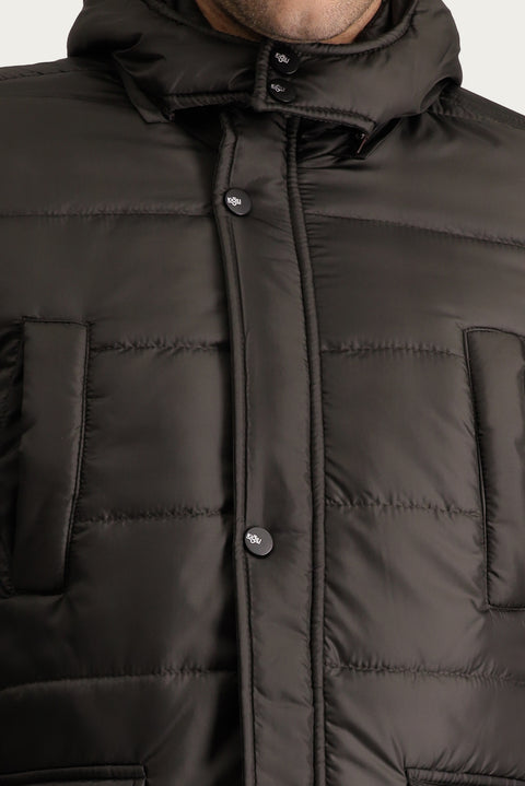 Light Brown Hooded Sports Puffer Jacket