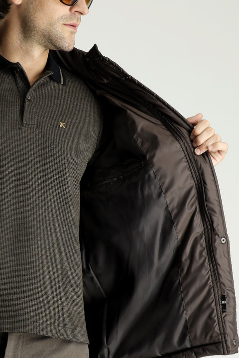 Dark Brown Hooded Sports Puffer Jacket