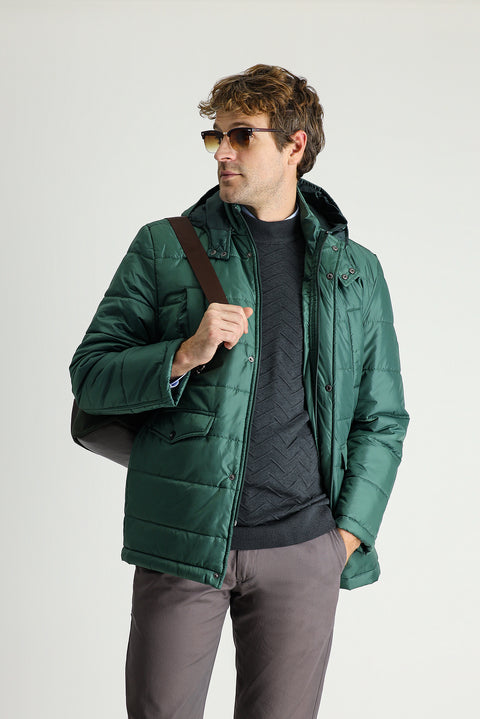 Light Petrol Hooded Sports Puffer Jacket