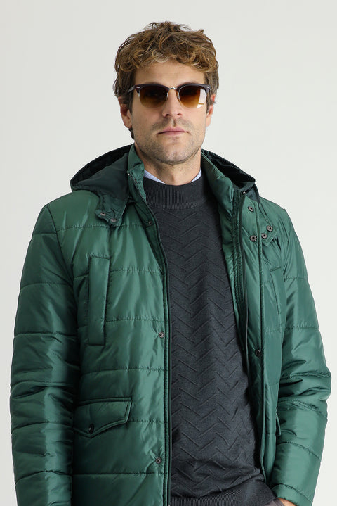 Light Petrol Hooded Sports Puffer Jacket