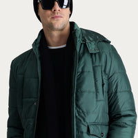 Dark Petrol Hooded Sports Puffer Jacket