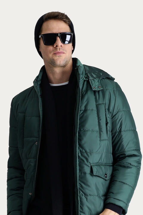 Dark Petrol Hooded Sports Puffer Jacket