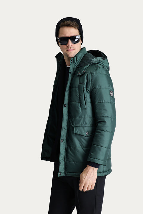 Dark Petrol Hooded Sports Puffer Jacket