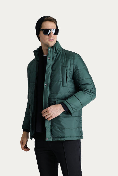 Dark Petrol Hooded Sports Puffer Jacket