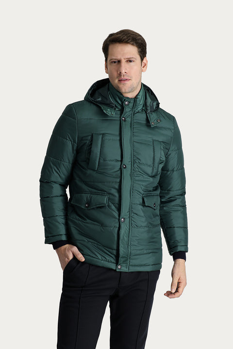 Dark Petrol Hooded Sports Puffer Jacket