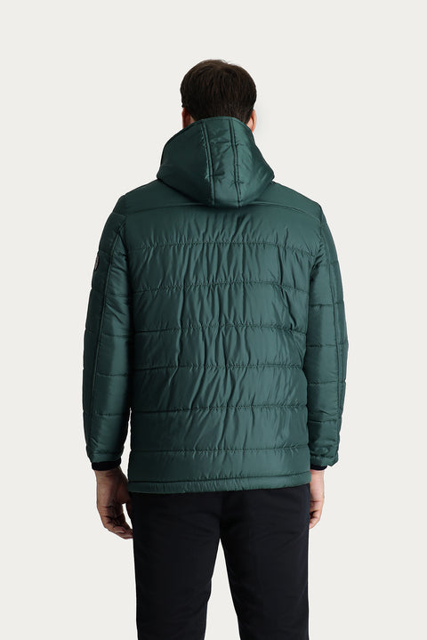Dark Petrol Hooded Sports Puffer Jacket