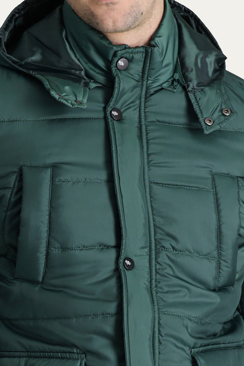 Dark Petrol Hooded Sports Puffer Jacket