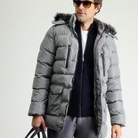 Medium Grey Hooded Puffer Sport Jacket