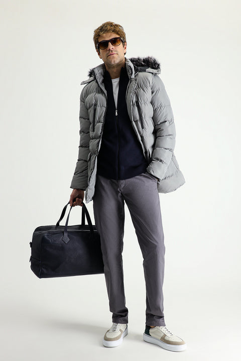 Medium Grey Hooded Puffer Sport Jacket
