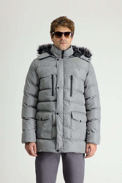 Medium Grey Hooded Puffer Sport Jacket