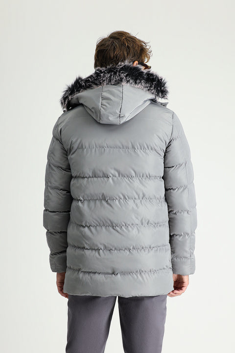 Medium Grey Hooded Puffer Sport Jacket