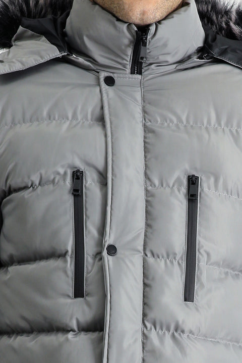 Medium Grey Hooded Puffer Sport Jacket
