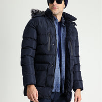 Dark Navy Hooded Puffy Sports Jacket