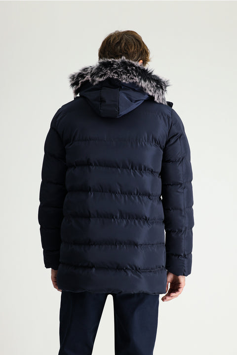 Dark Navy Hooded Puffy Sports Jacket