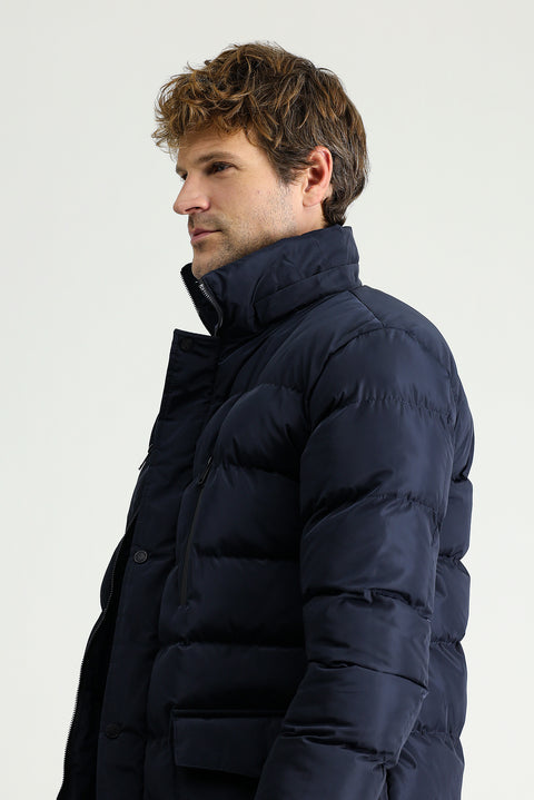 Dark Navy Hooded Puffy Sports Jacket