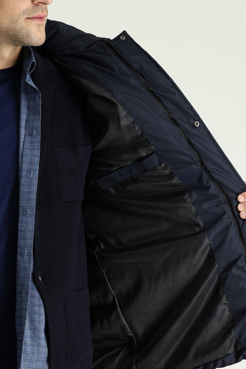 Dark Navy Hooded Puffy Sports Jacket