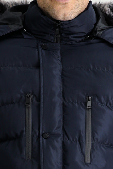 Dark Navy Hooded Puffy Sports Jacket