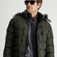 Medium Khaki Hooded Puffy Sports Jacket
