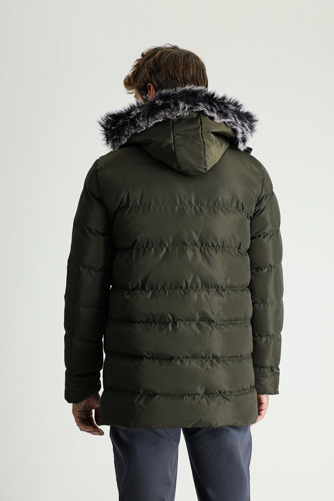 Medium Khaki Hooded Puffy Sports Jacket